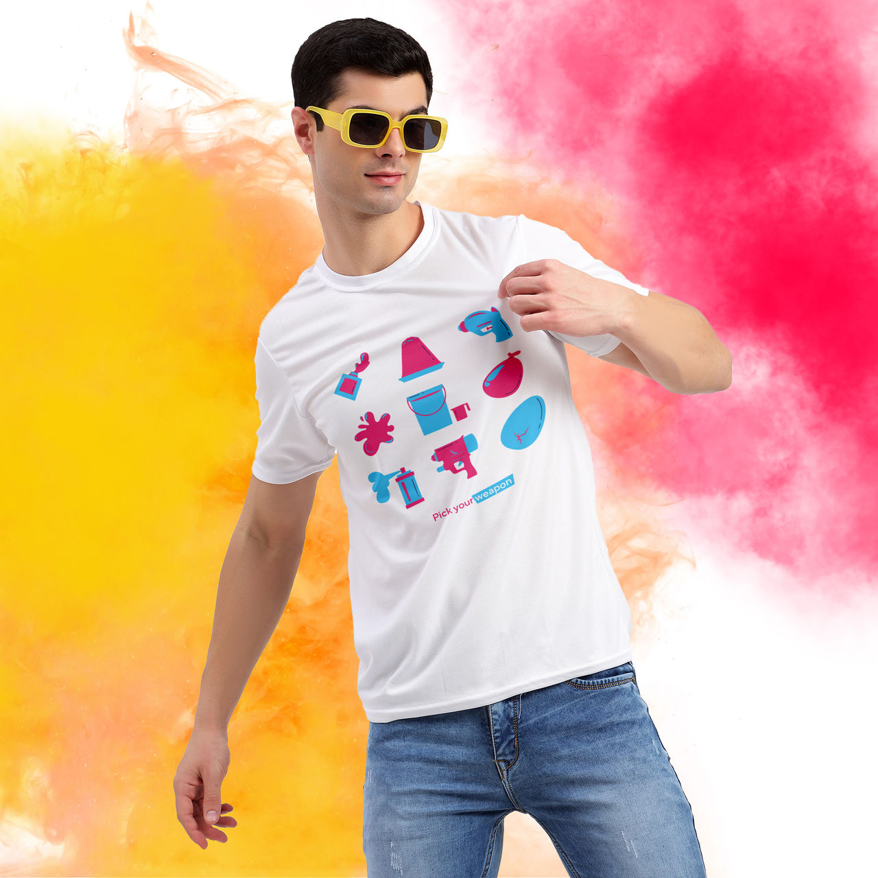 Freecultr Unisex Printed T-shirt Pick Your Weapon | White | L