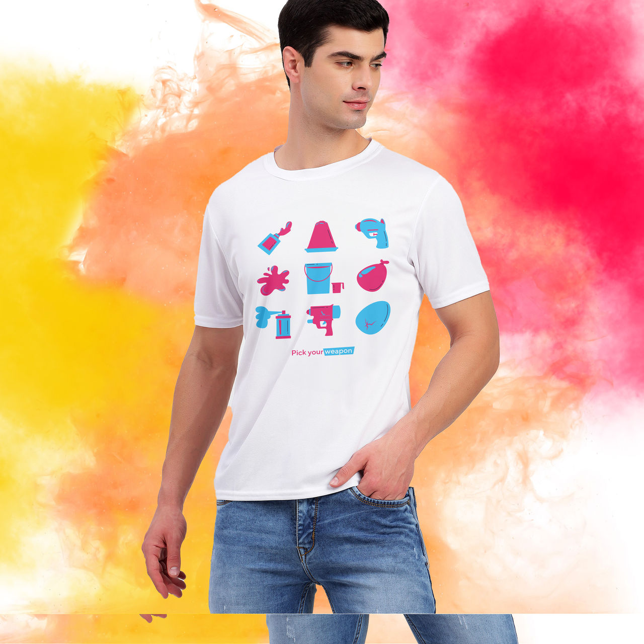 Freecultr Unisex Printed T-shirt Pick Your Weapon | White | L