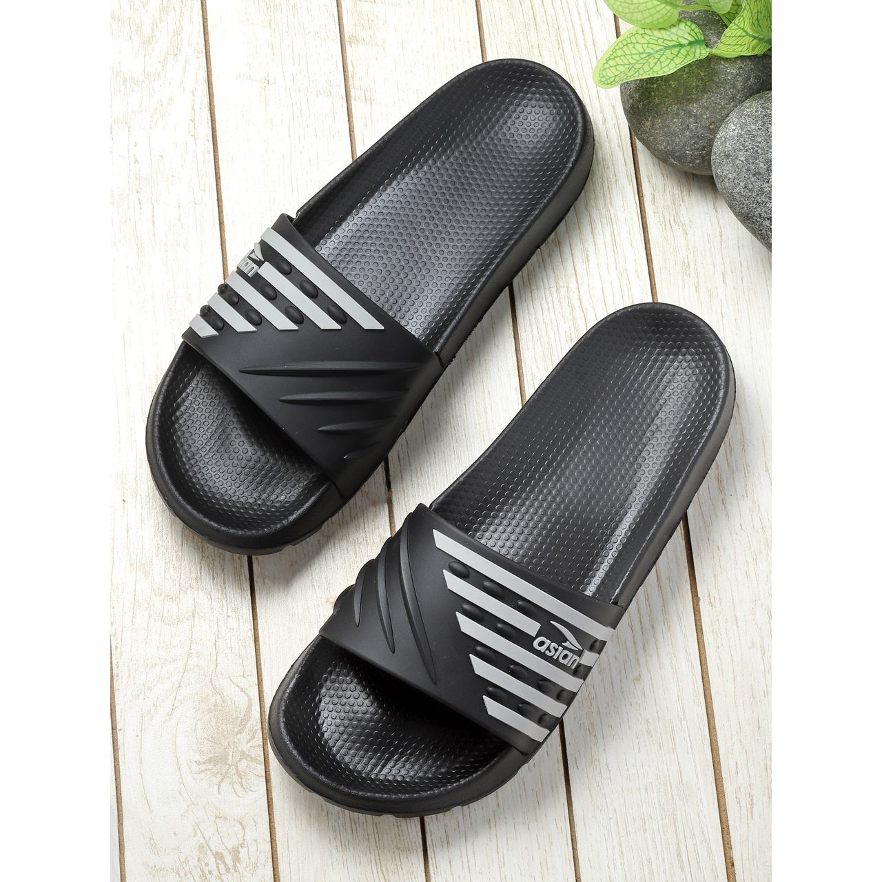 Asian Men's Slides | Slider-32 | Black and Grey - UK 8