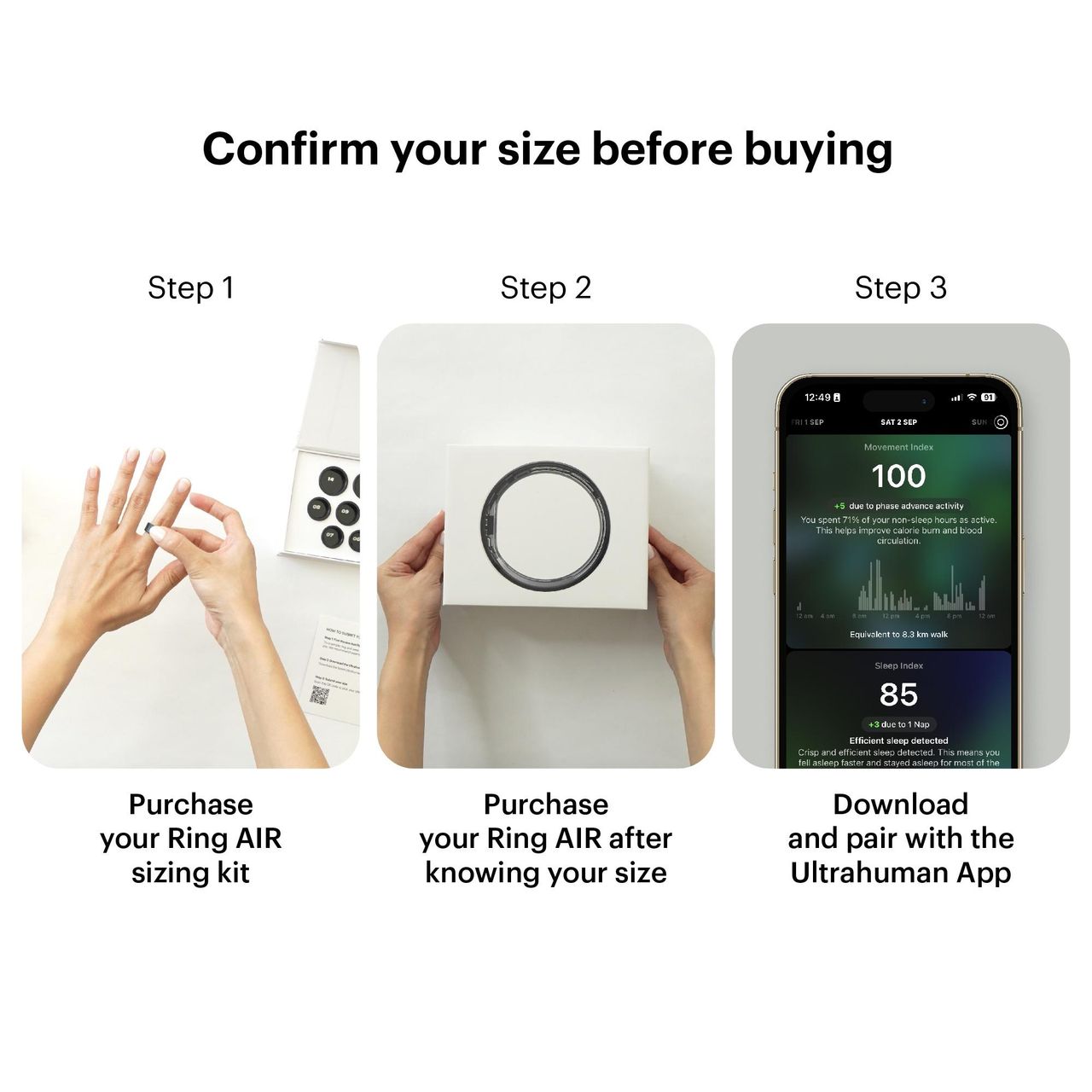 Ultrahuman Ring Air Smartring,6 Days Battery Life With Lifetime Free Subscription,Matte Grey,Size10