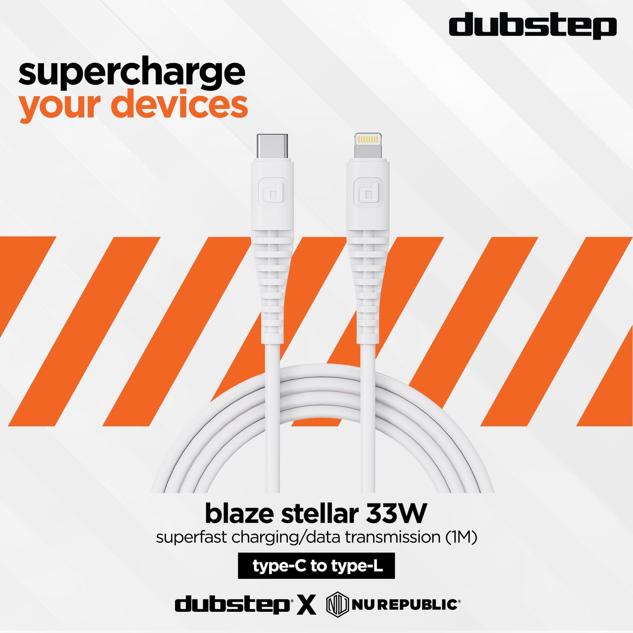 Dubstep Blaze Stellar 33W Type C to Lightning Fast Data Charging Cable (White)