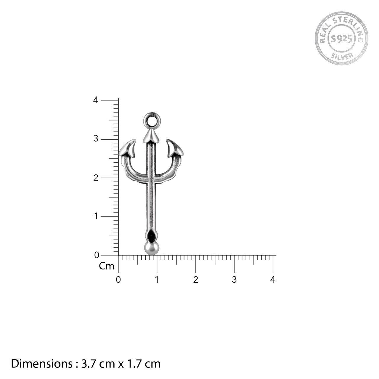 Giva Oxidised Silver Trident Pendant With Box Chain For Him
