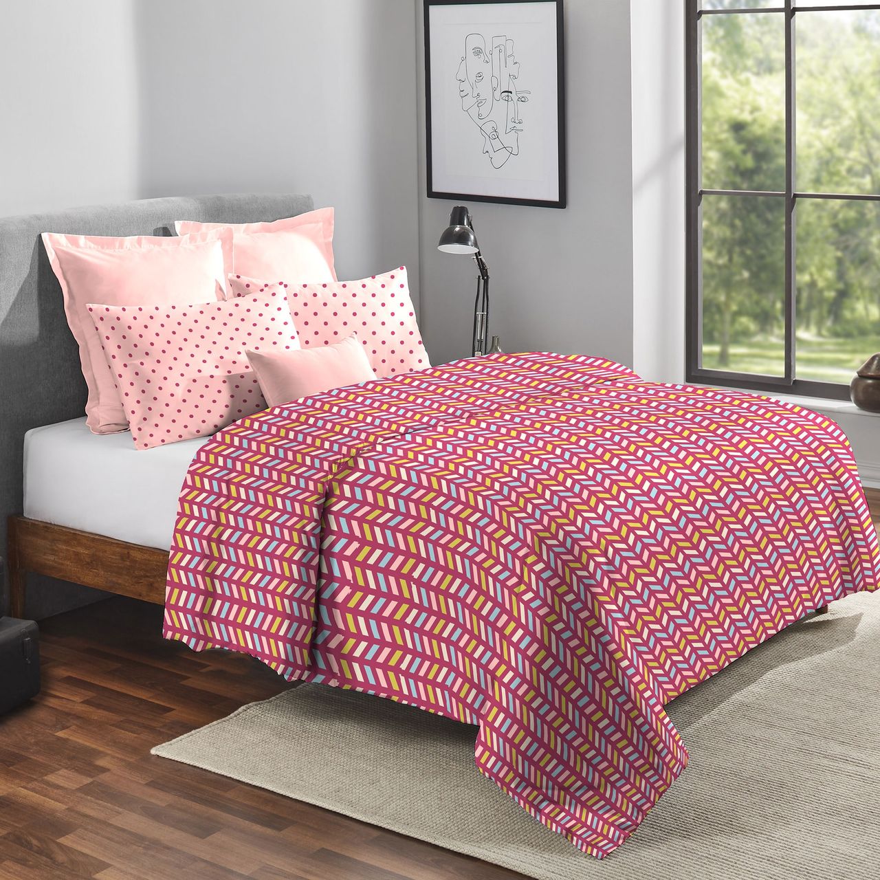 Mytrident Cotton AC Comforter | Printed Reversible Double Bed Comforter - Party Mood Pink