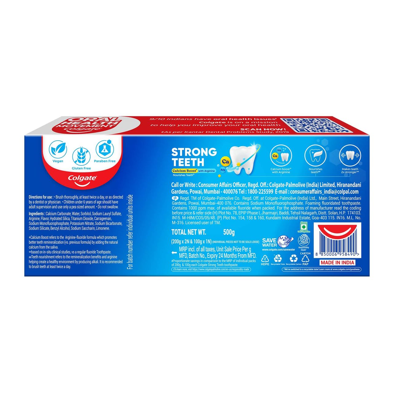 Colgate Strong Teeth Anticavity Toothpaste 500 g Combo