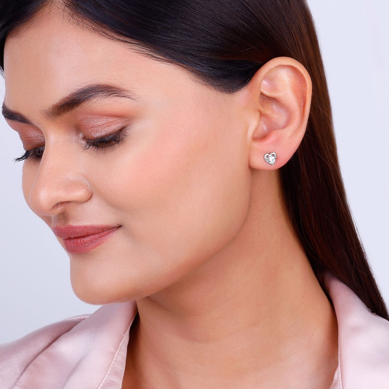Giva Anushka Sharma Silver Zircon Small Heart Studs