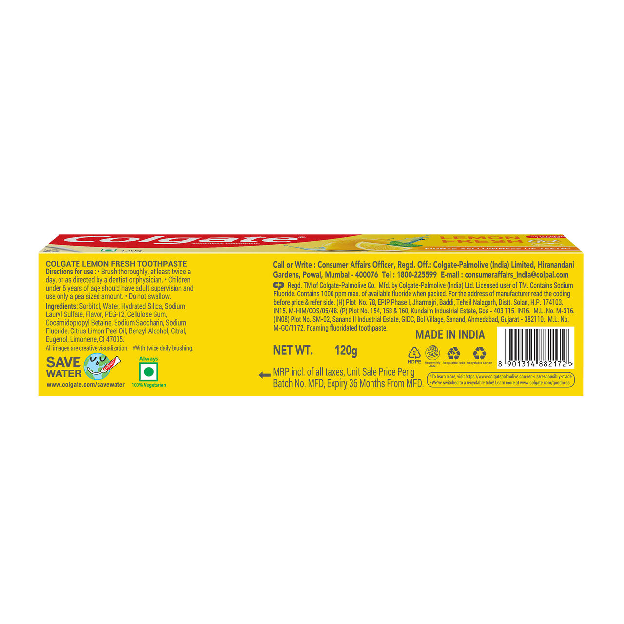 Colgate Lemon Fresh Gel Toothpaste | Fights Yellowness of Teeth | Freshens Breath