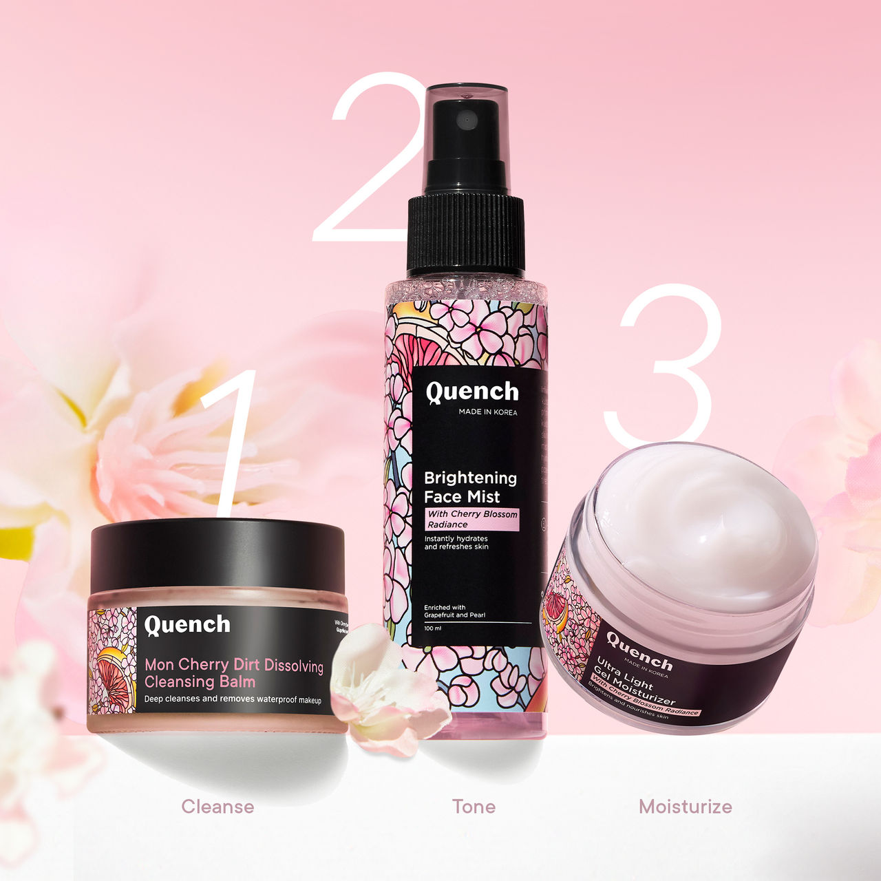 Quench Brightening Korean Face Mist with Cherry Blossom & Pearl Extracts Instantly Hydrates & Brightens