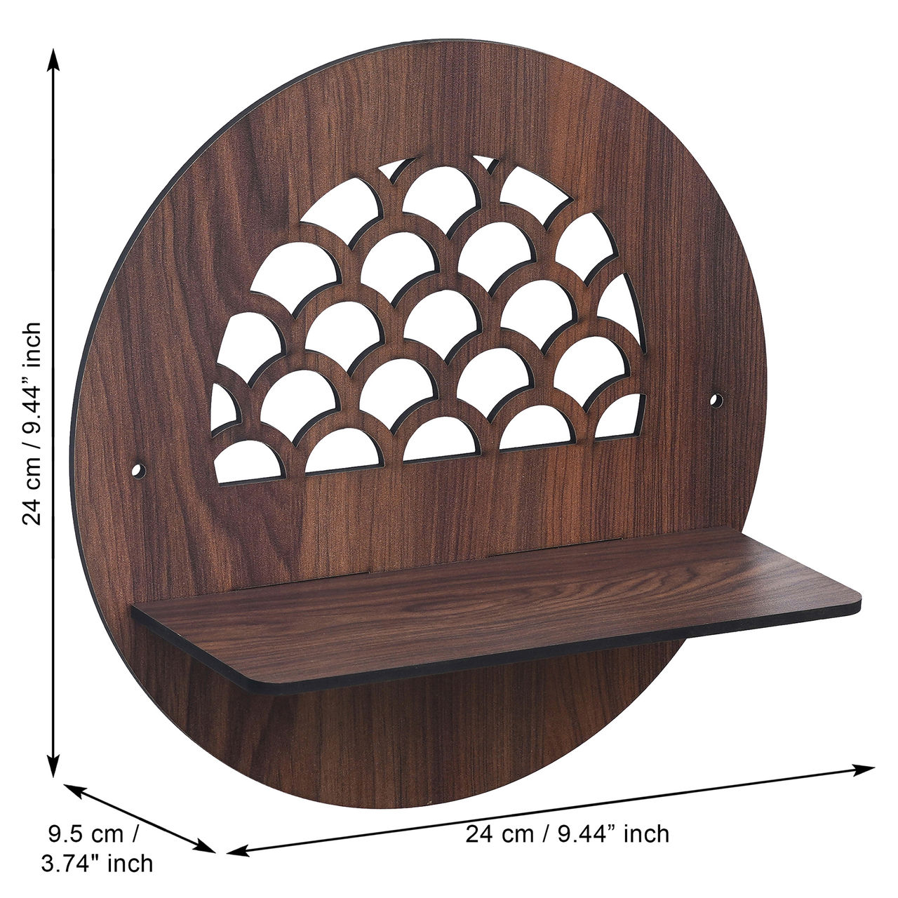 eCraftIndia Brown Round Shape Designer Wooden Wall Shelf