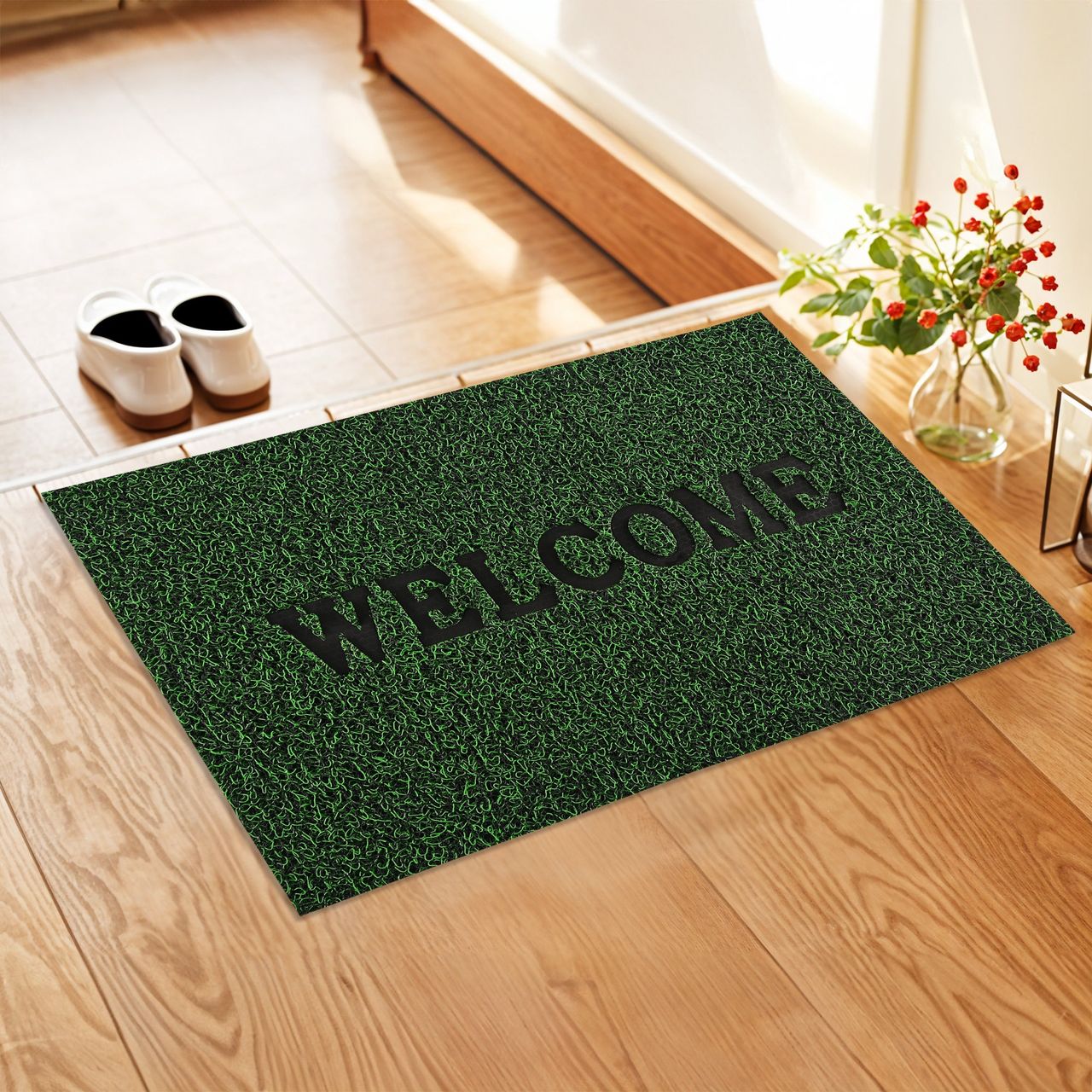 Kuber Anti-Slip Grass Door Mats 16x24 Inch | Welcome Print | Green