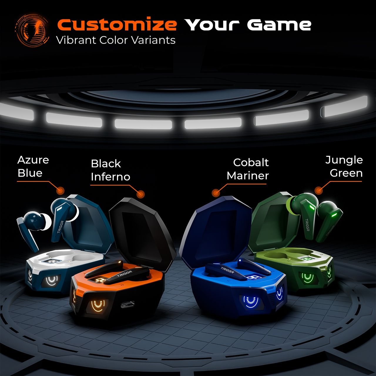 Triggr Earbuds Kraken X1 Plus | Dual Pairing | Battery Display | Quad ENC | 70Hr | Azure Blue