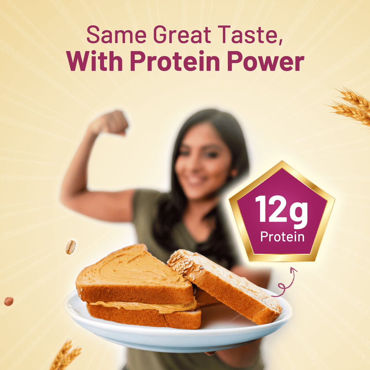 Protein Chef Double Protein Bread (No Maida, Multigrain Brown Bread) - Made with MP Sharbati Wheat