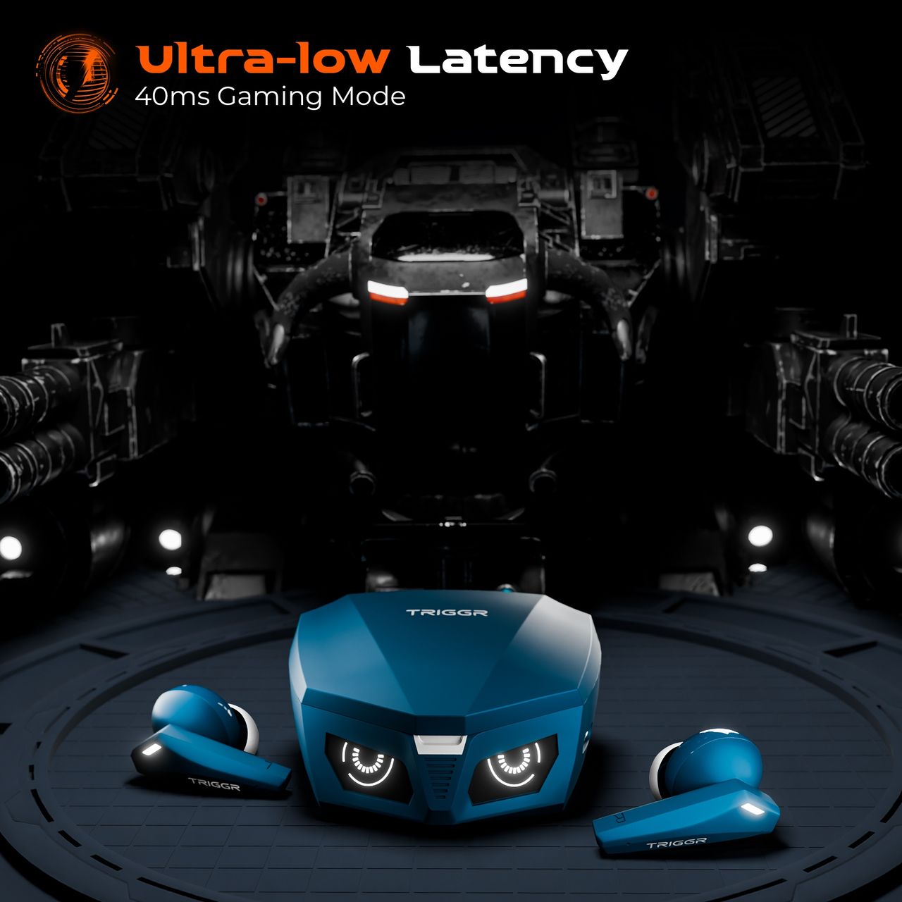 Triggr Earbuds Kraken X1 Plus | Dual Pairing | Battery Display | Quad ENC | 70Hr | Azure Blue