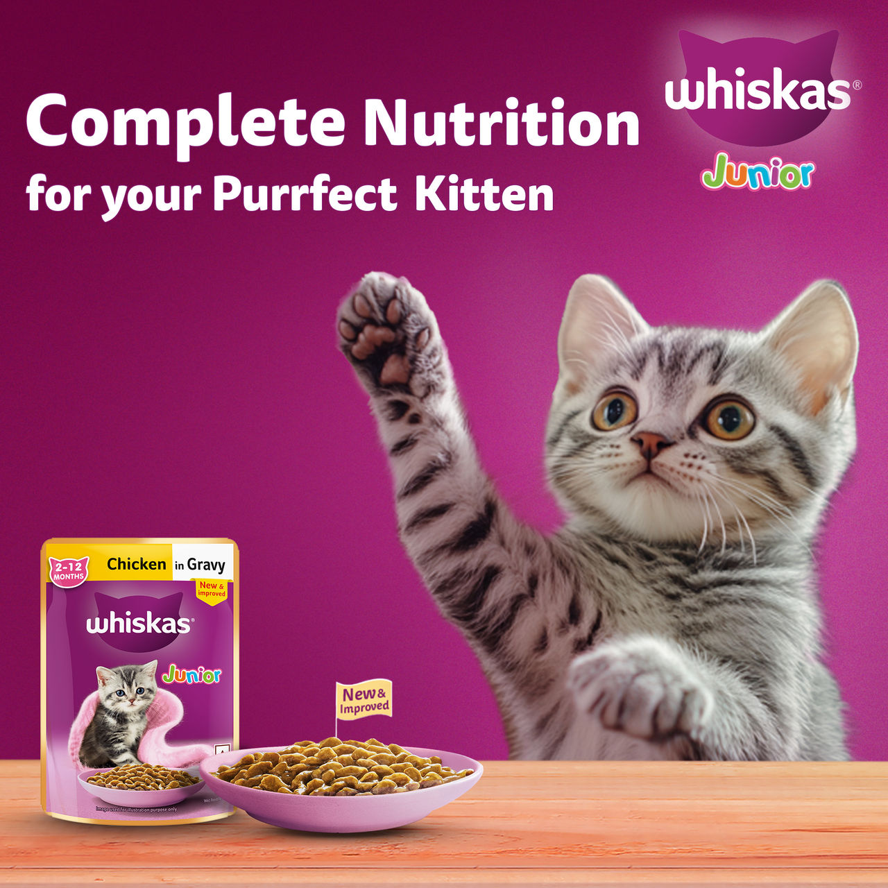 Whiskas Junior Chicken in Gravy Wet Cat Food, 80g, Pack of 3