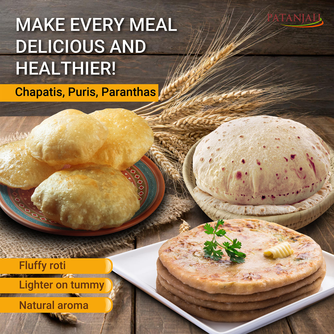 Patanjali Wheat Flour Atta With Bran Traditional Chakki Gehu Atta For Soft and Fluffy Roti