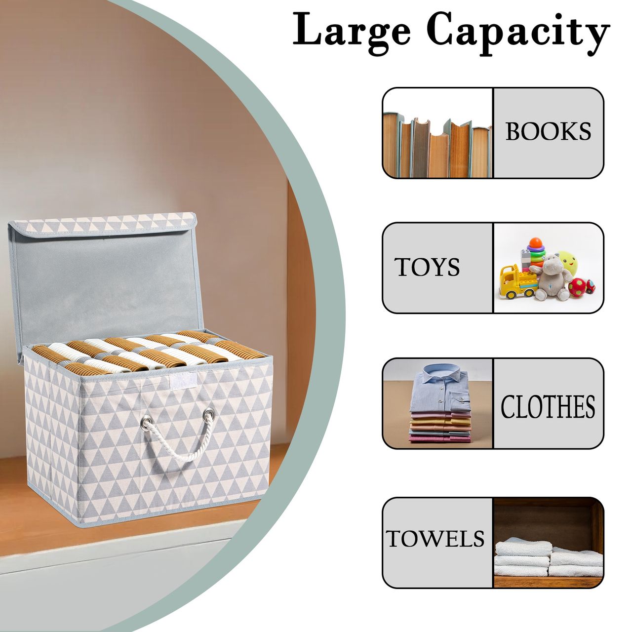 Kuber Industries Multipurpose Storage Box | Large Space-Saving Container for Clothes, Grey Triangle