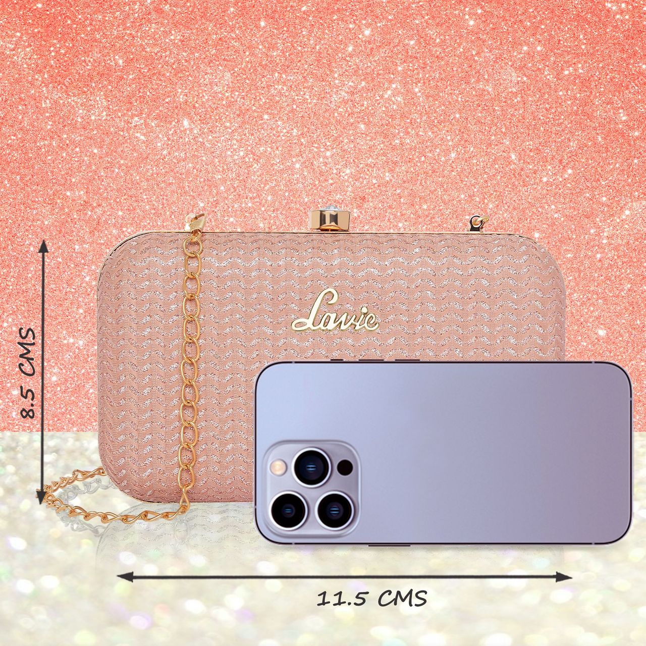 Lavie Women's Sparkle Framed Clutch | Rose Pink - Small (8.5 x 3.6 x 11.5 cm)