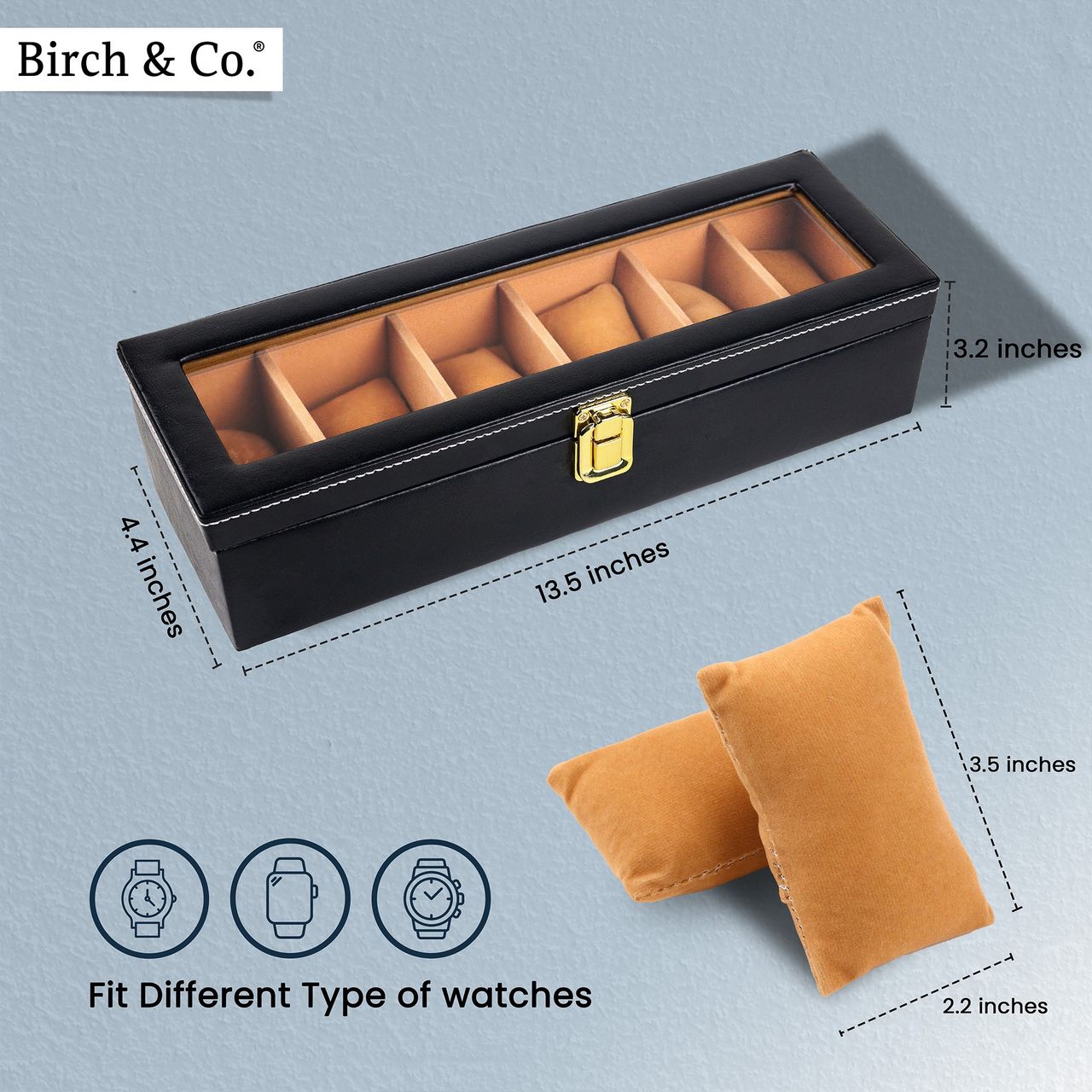 Birch & Co. Unisex Re-engineered Wood and Vegan Leather Rectangular Watch Box | Black