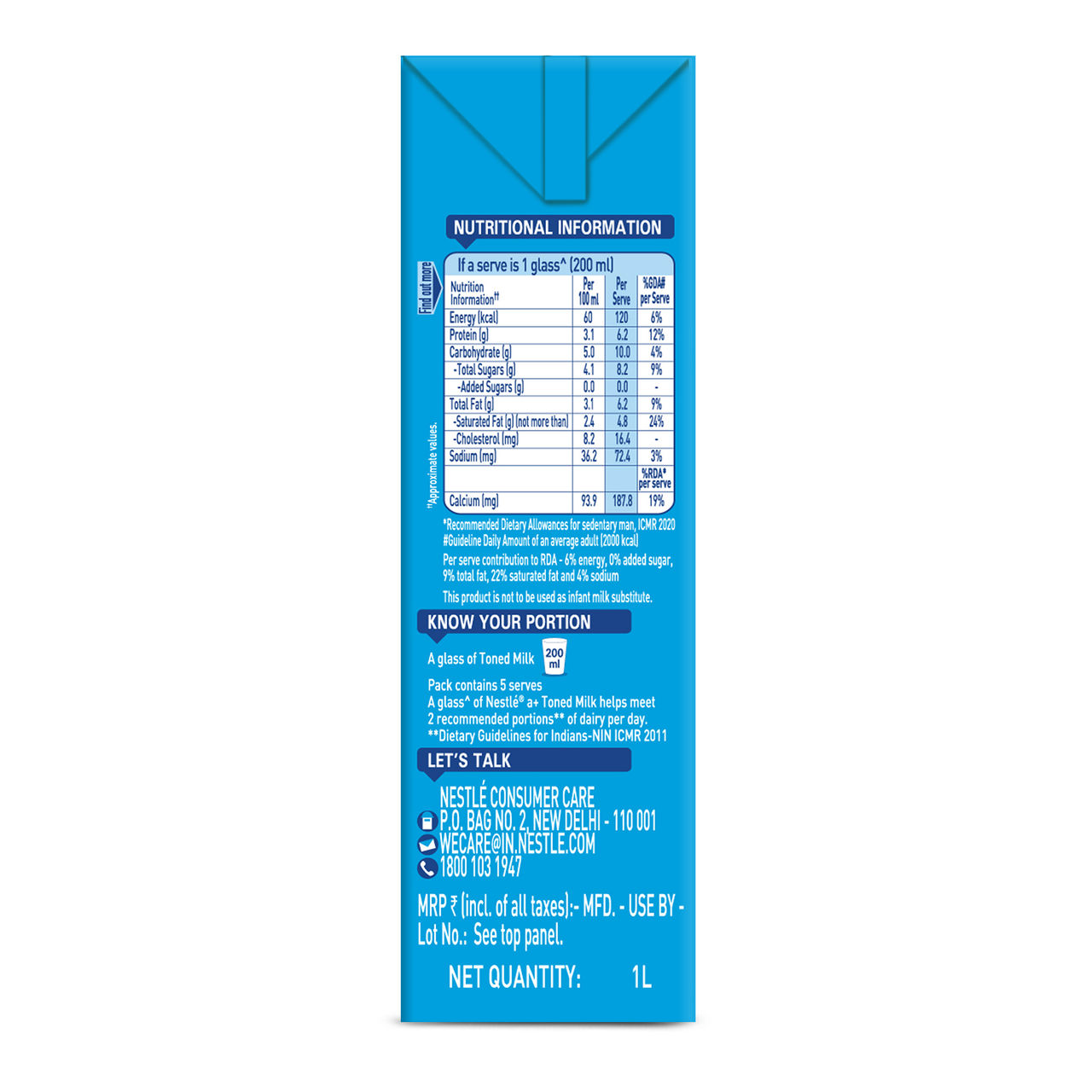 Nestle A+ Toned Milk (Tetra Pack) 1 l Combo