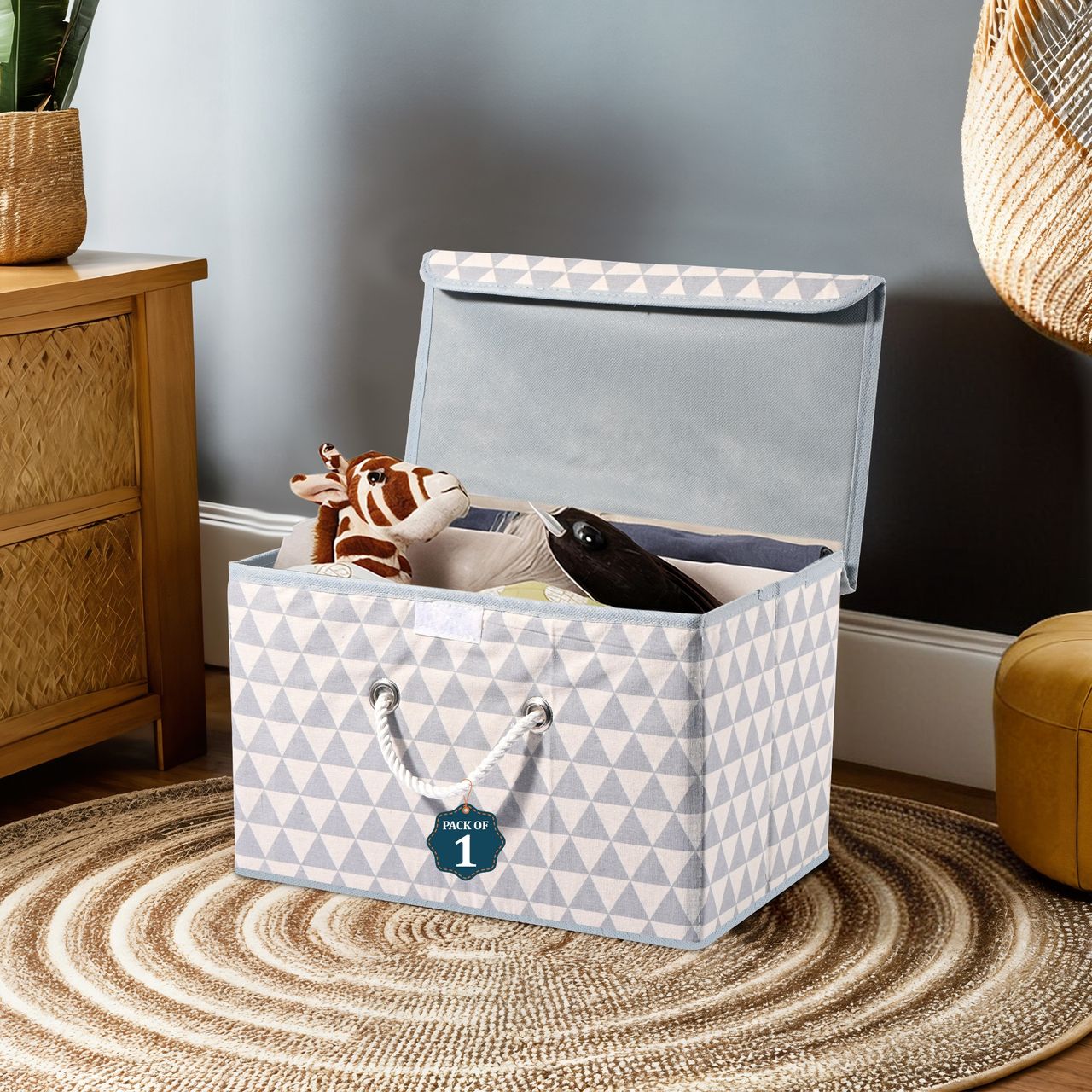 Kuber Industries Multipurpose Storage Box | Large Space-Saving Container for Clothes, Grey Triangle
