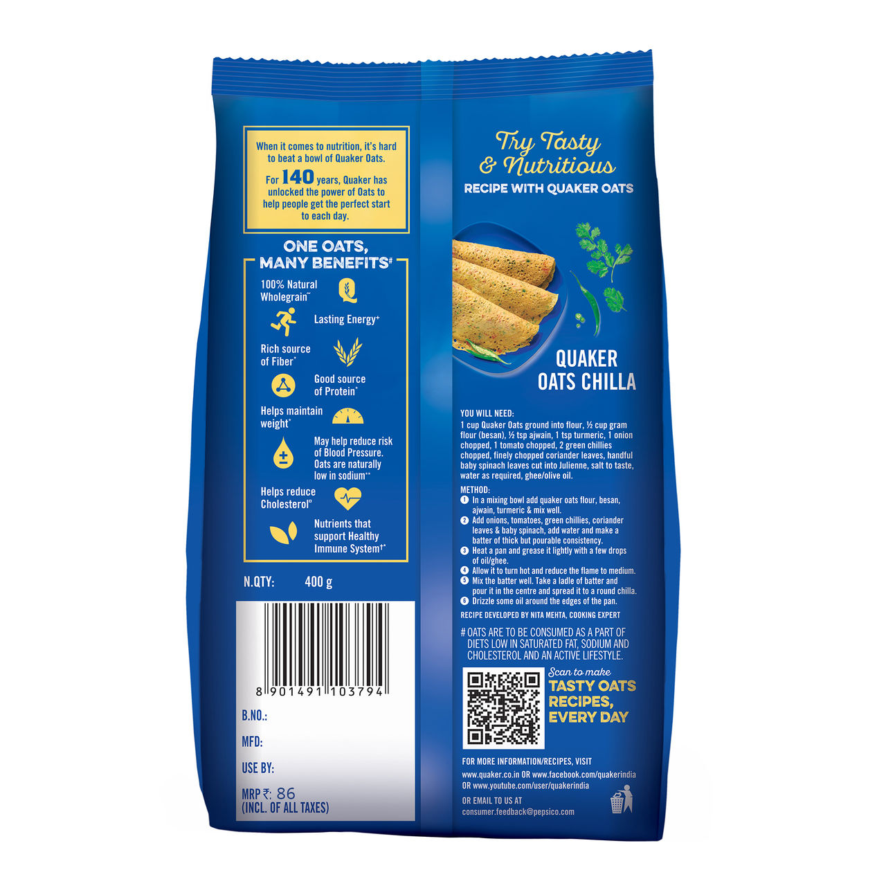 Quaker Honey Oats | Pouch | Cholesterol-free and Preservative-free | 1 kg