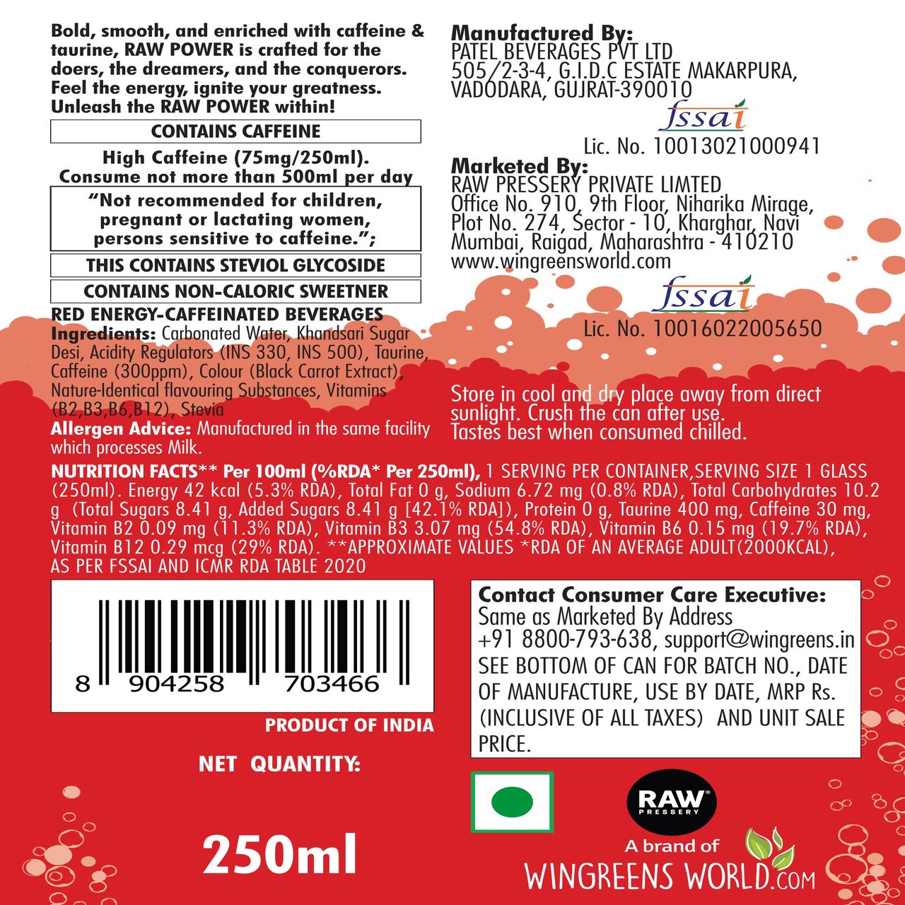 Raw Pressery Power Energy Drink - Red Energy 250 ml Combo