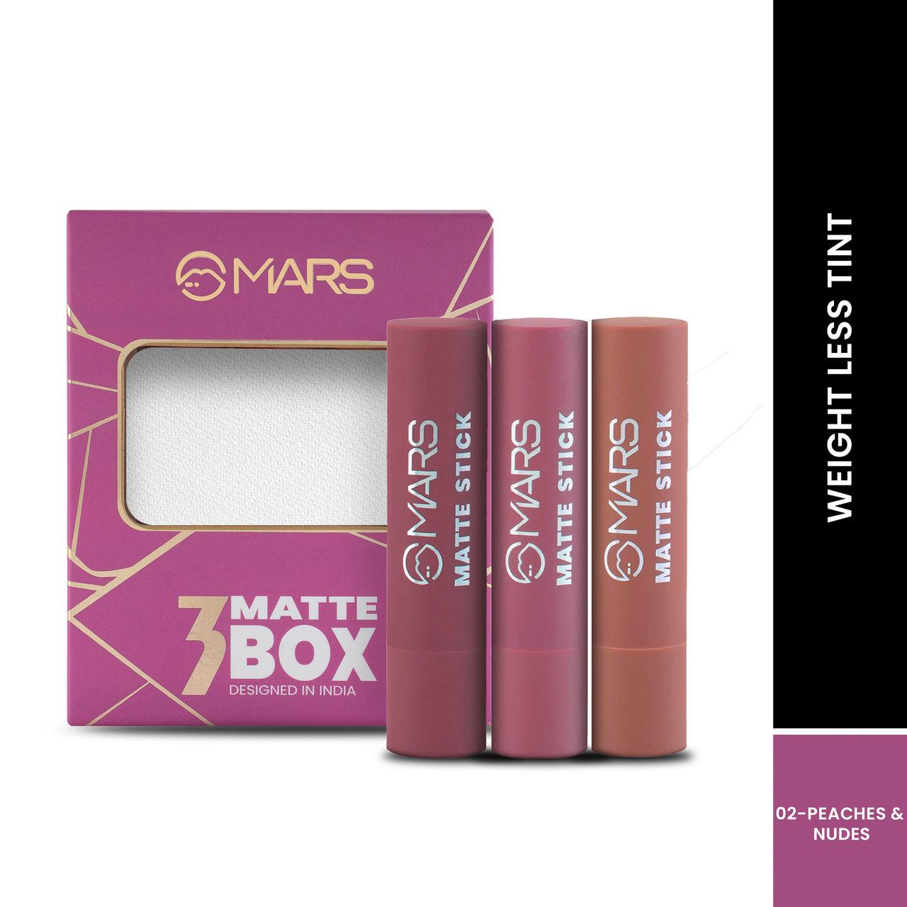 MARS Cosmetics Matte Box Set Of 3 Lipsticks For Women - (02-Peaches & Nudes)
