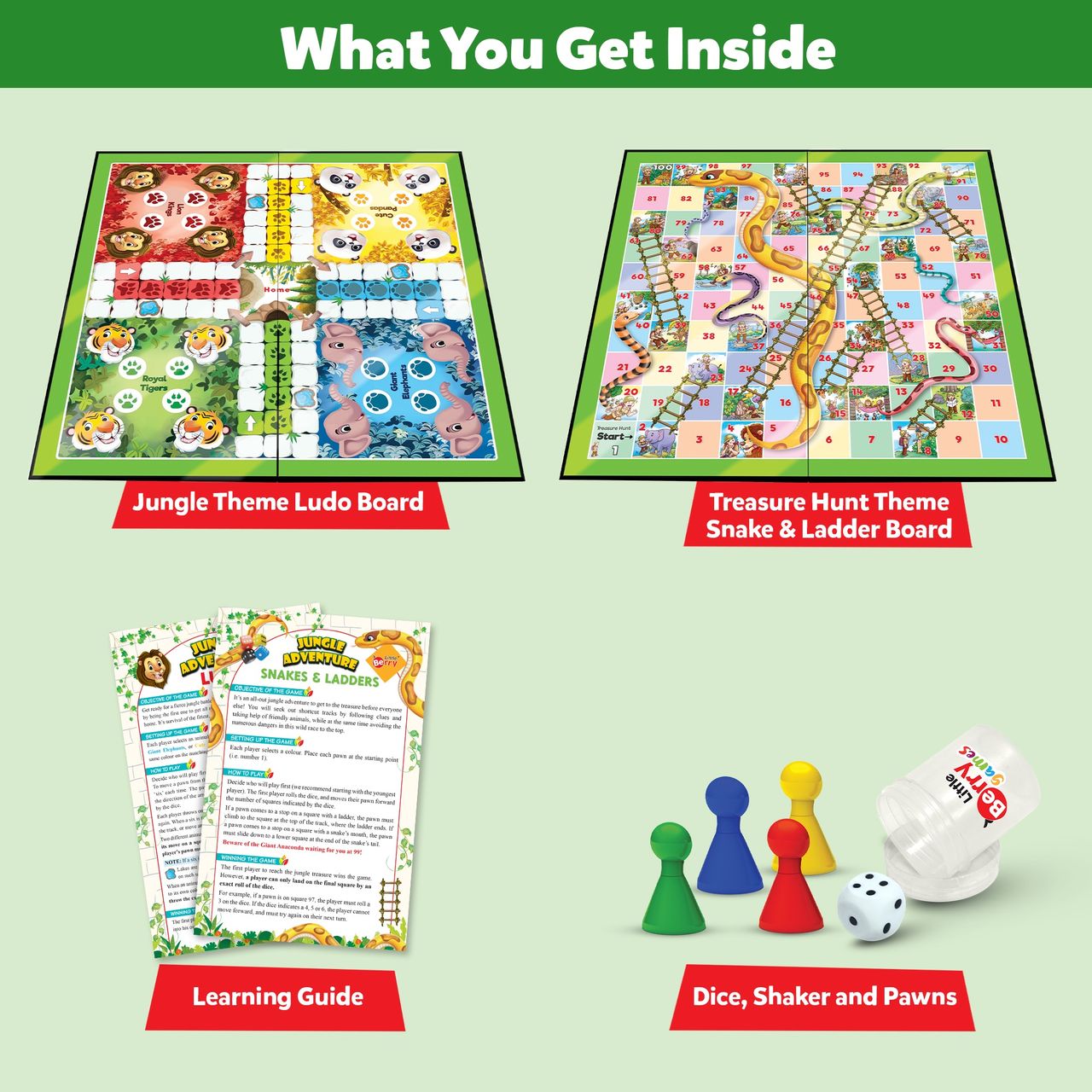 Little Berry Ludo & Snakes Ladders Board Game Set For Kids - 2 In 1 Board Game - Lb52