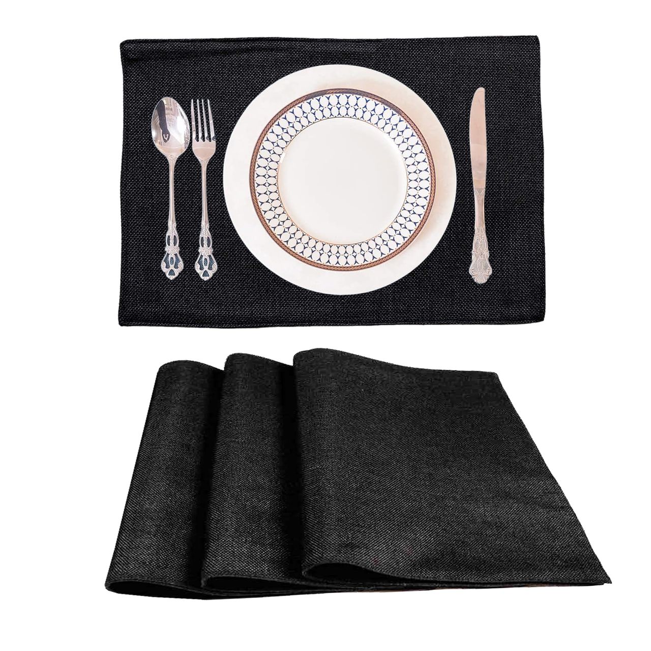 Lushomes Jute Table Mats - Black | Jute Placemats | 12 x 18 inch | 30 x 45 cm