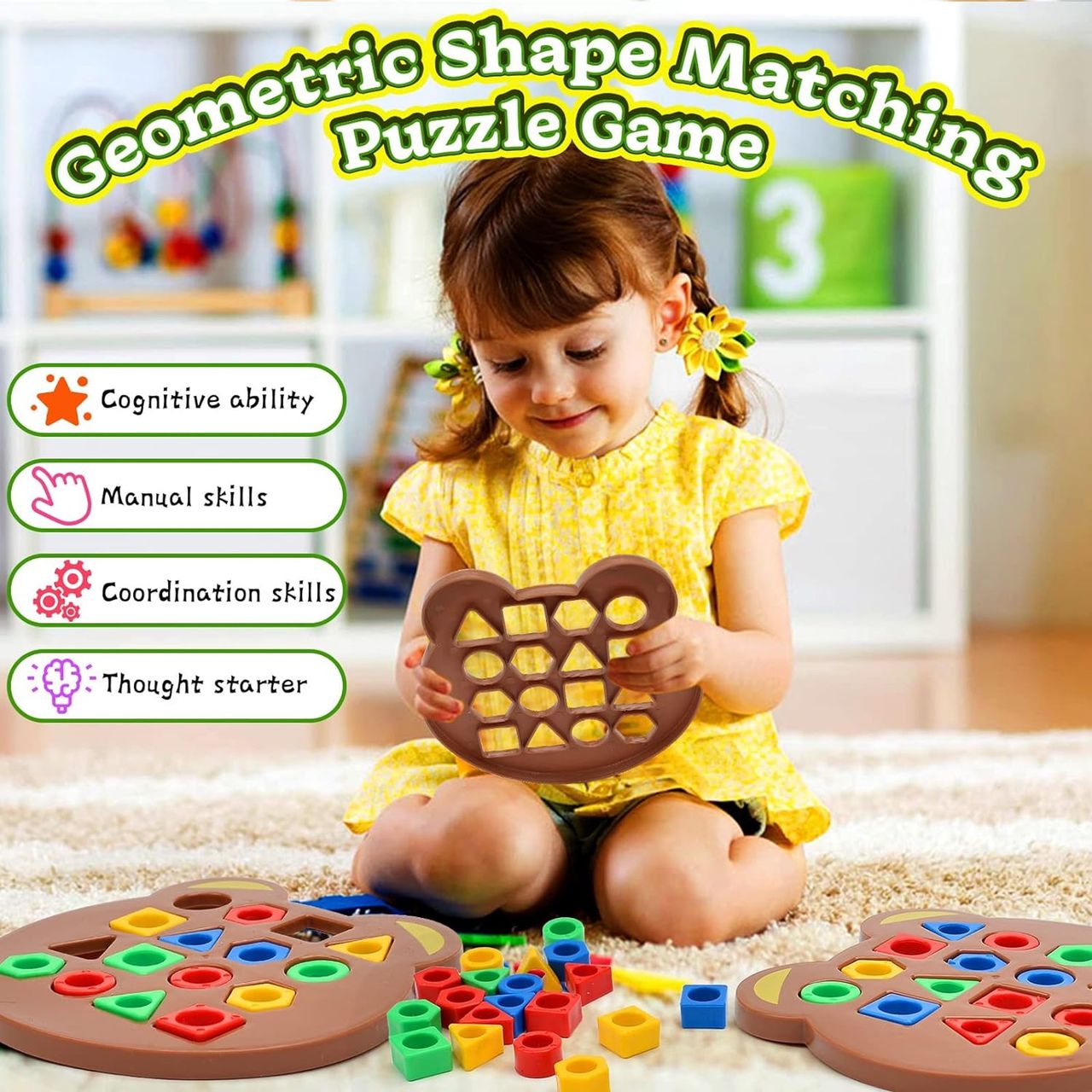 Kidology Children Learning and Educational Geometric Shape Puzzle Quick Matching Two Players