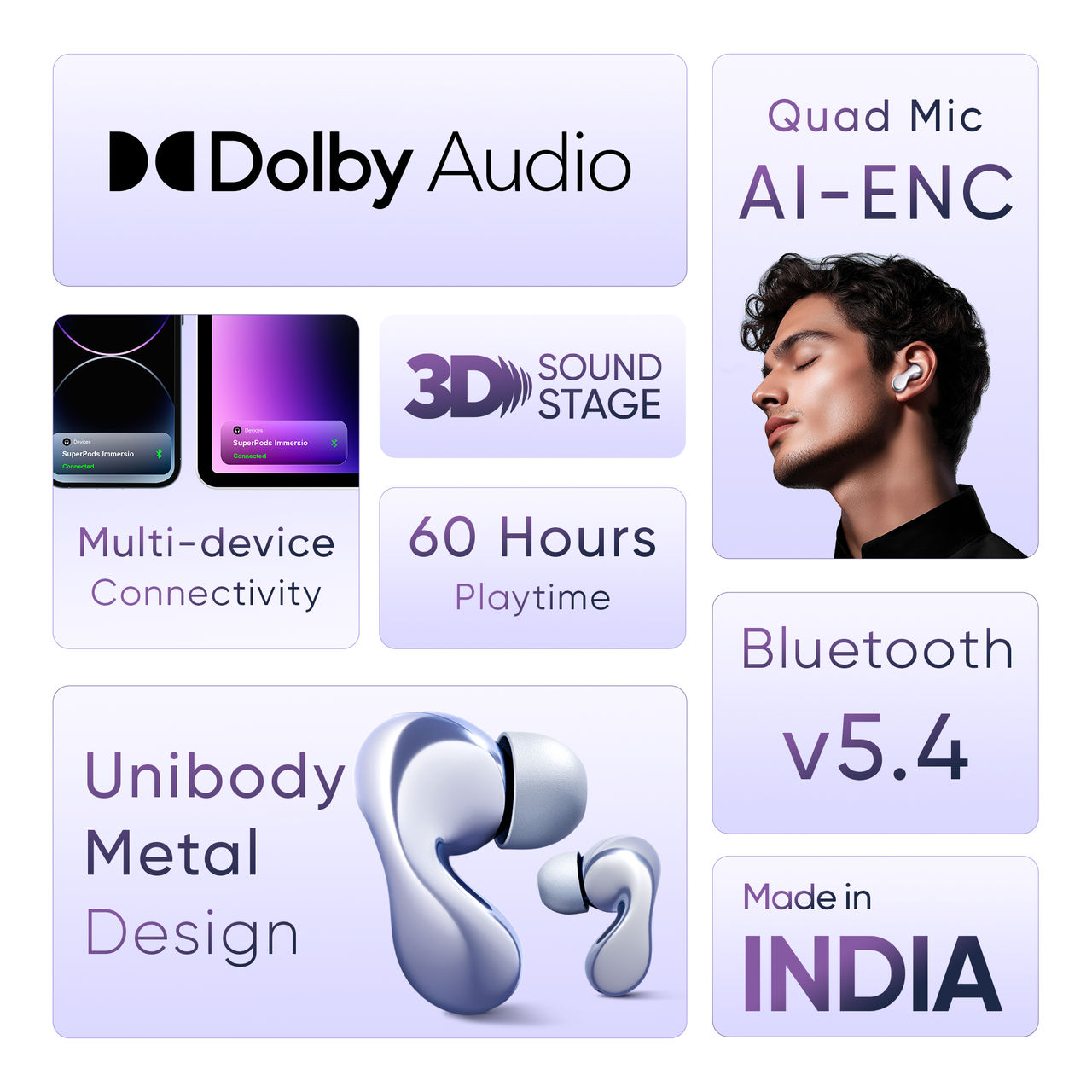 Mivi Superpods Immersio Earbuds Flagship Launch, 3D Soundstage, 60H Bluetooth�Crystalline Blue