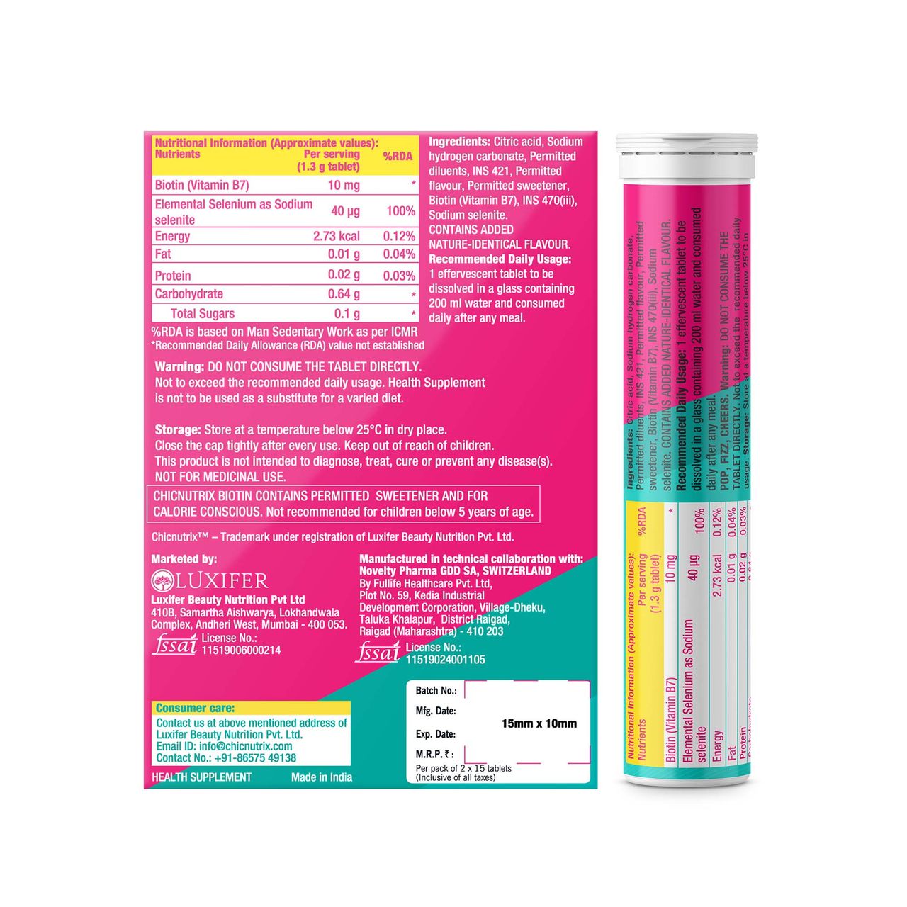 Biotin, 10000mcg for Healthy Hair & Nails with Selenium- Lime & Lemon Flavour, 30 tablets