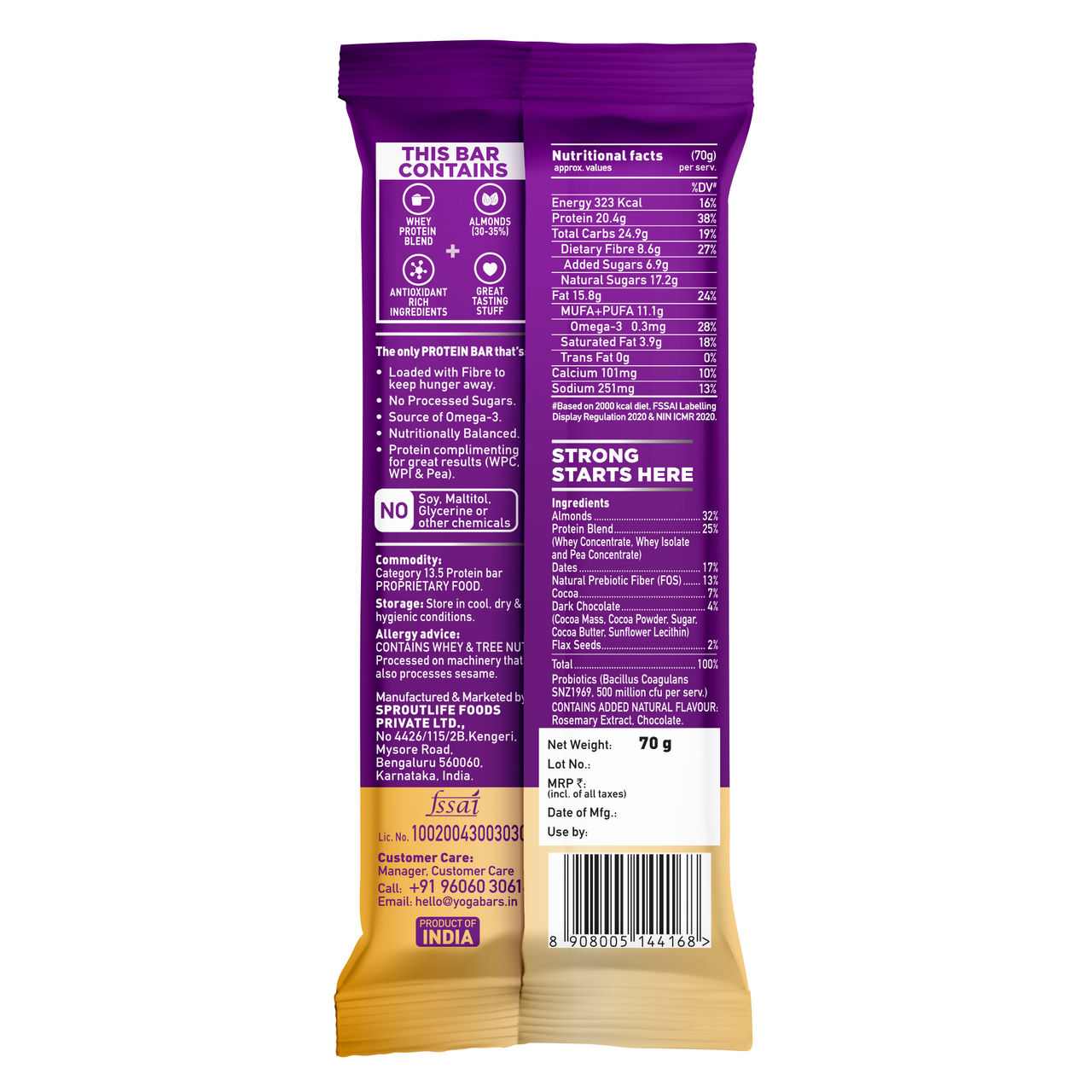 Yoga Bar 20g Protein Bar, Chocolate Baked Brownie, Multigrain Energy Bar, high Protein Bar 70 g Combo