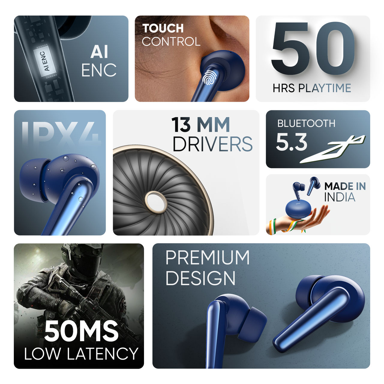 Mivi T50 Duopods - Cobalt Blue