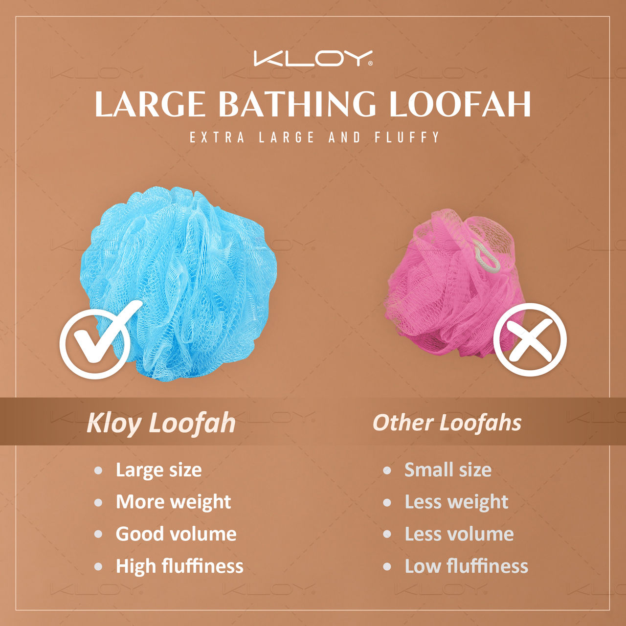 Large Bath Loofah Sponge Scrubber Exfoliator for High Lather Cleansing (Peach and Blue)