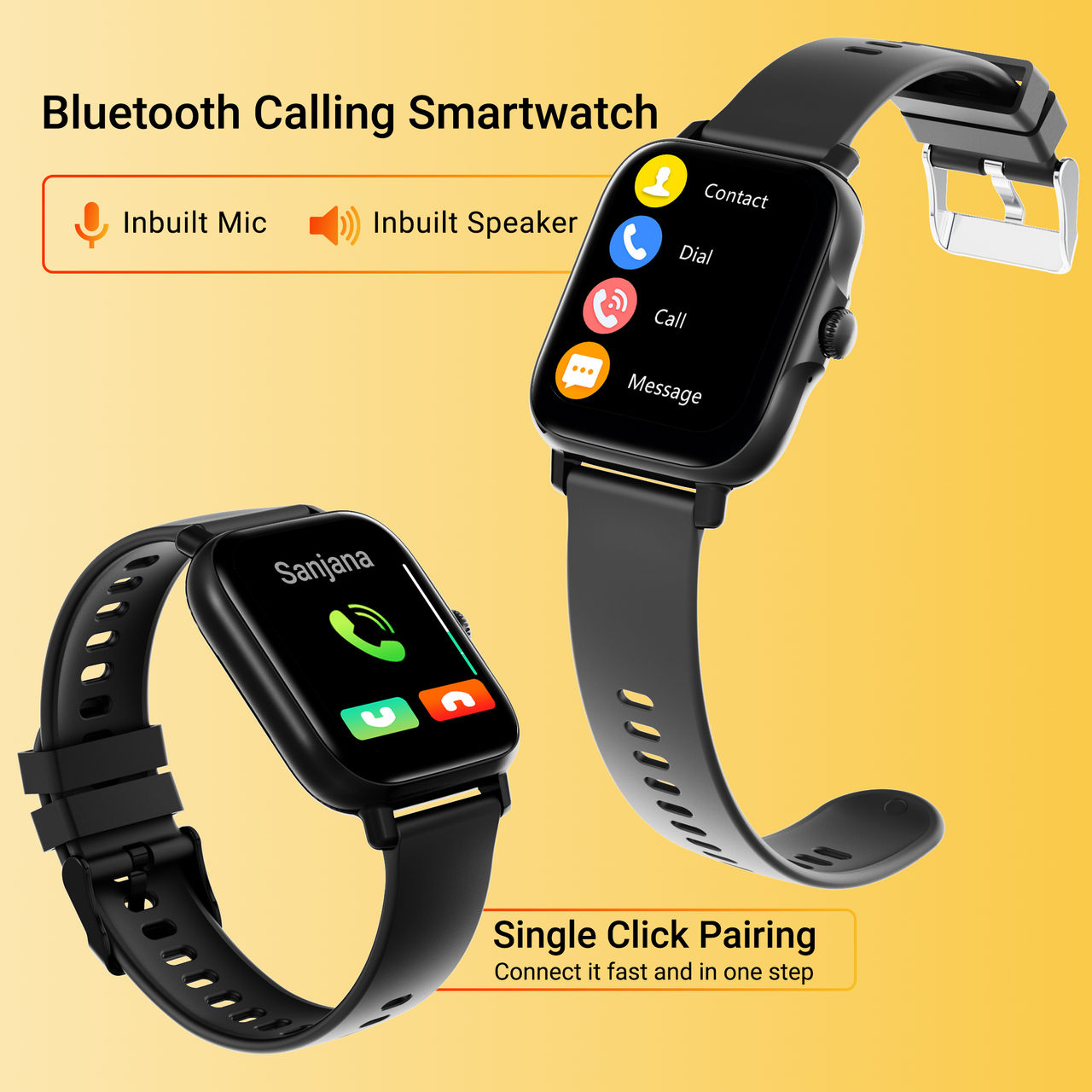 Elevone By Ambrane Hola Smartwatch with Bluetooth Calling | 1.85" HD Display | 2.5D Curved Glass - Black