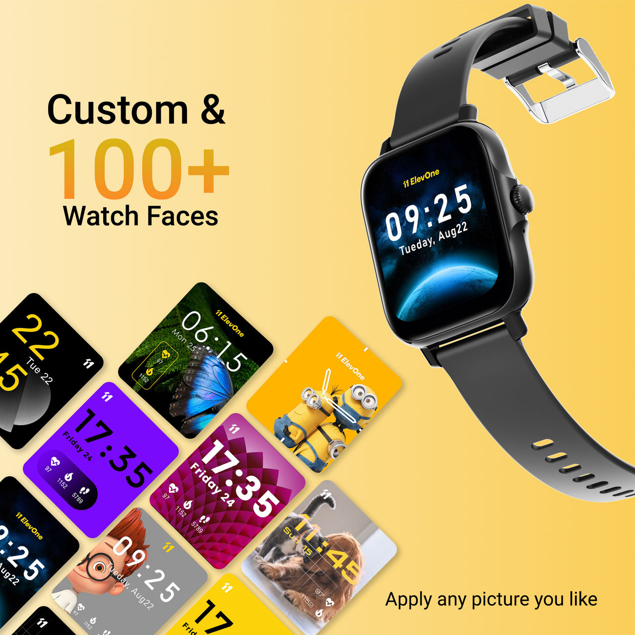 Elevone By Ambrane Hola Smartwatch with Bluetooth Calling | 1.85" HD Display | 2.5D Curved Glass - Black