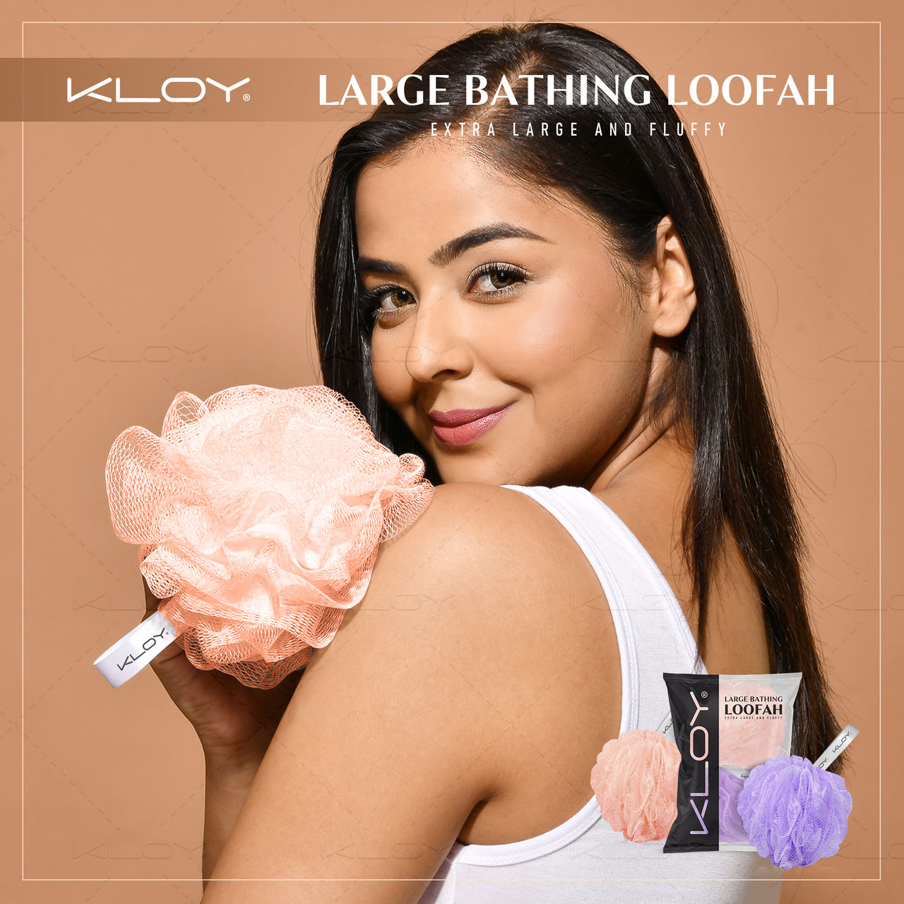 Large Bath Loofah Sponge Scrubber Exfoliator for High Lather Cleansing (Peach and Purple)