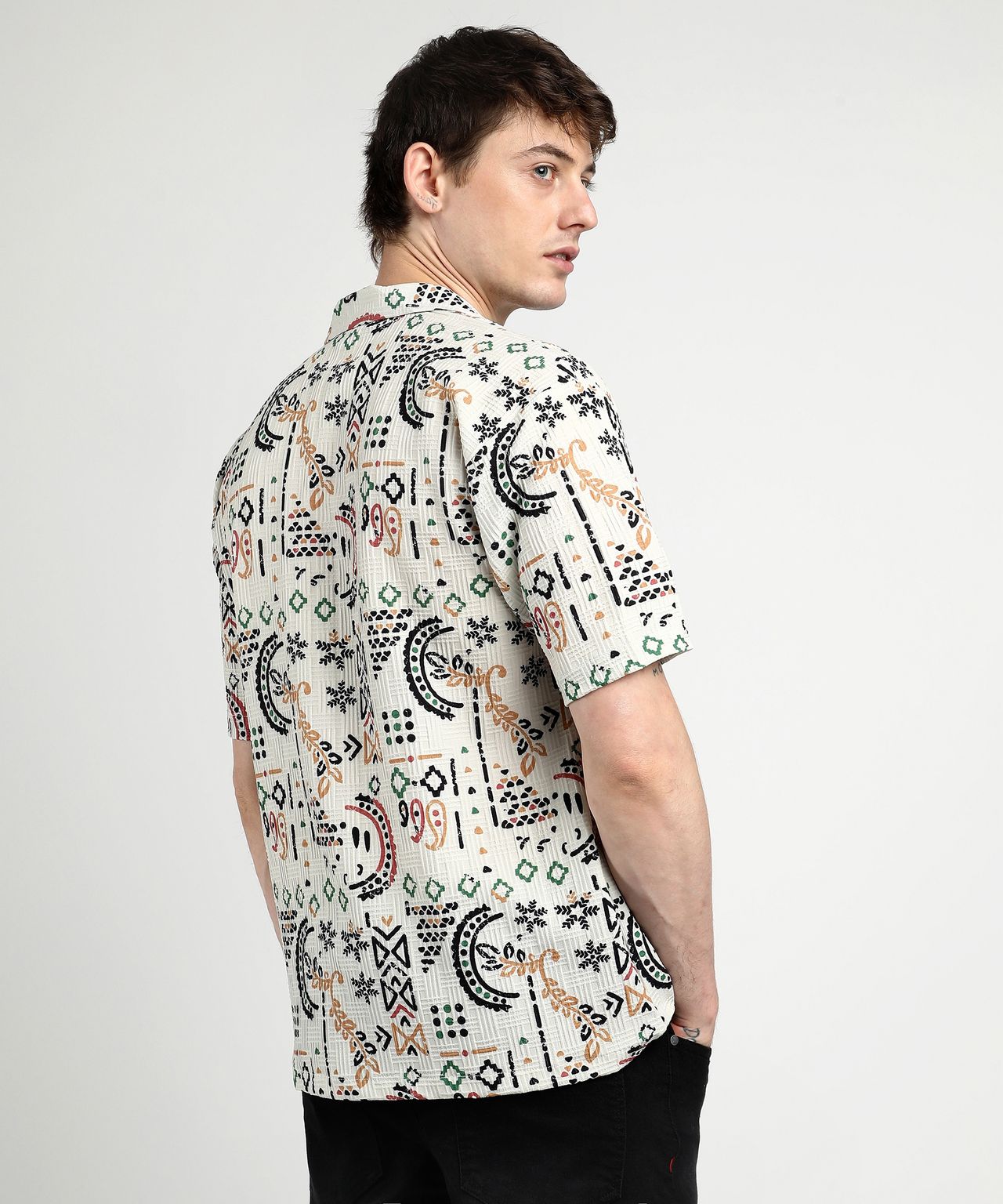 Campus Sutra Men's Oversized Bohemian Shirt | White - M