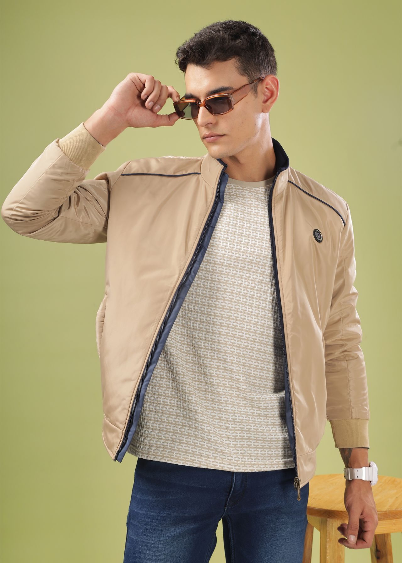 Dollar Jacket For Men - Casual Zipper Bomber For Winter | Mamwj 903 | Beige | XL