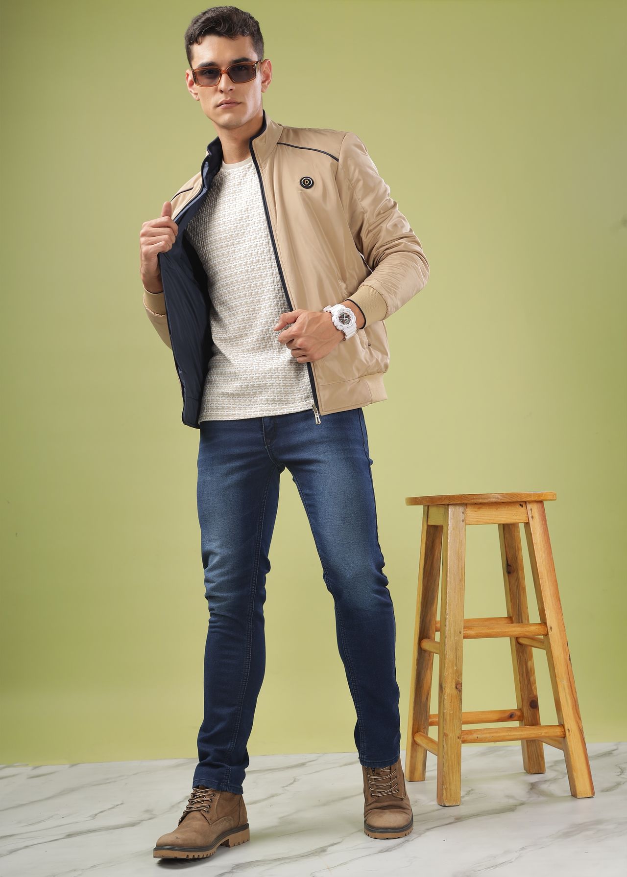 Dollar Jacket For Men - Casual Zipper Bomber For Winter | Mamwj 903 | Beige | XL
