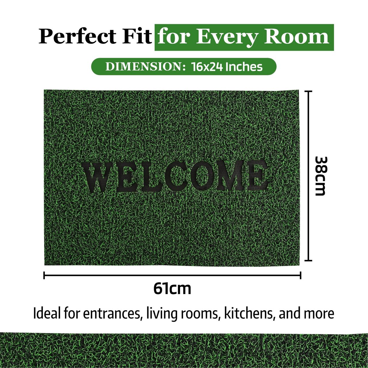 Kuber Anti-Slip Grass Door Mats 16x24 Inch | Welcome Print | Green
