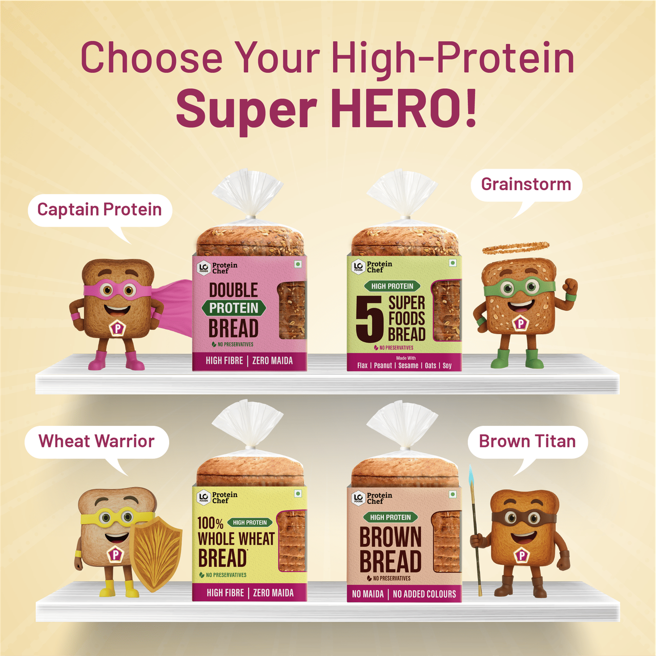 Protein Chef Double Protein Bread (No Maida, Multigrain Brown Bread) - Made with MP Sharbati Wheat