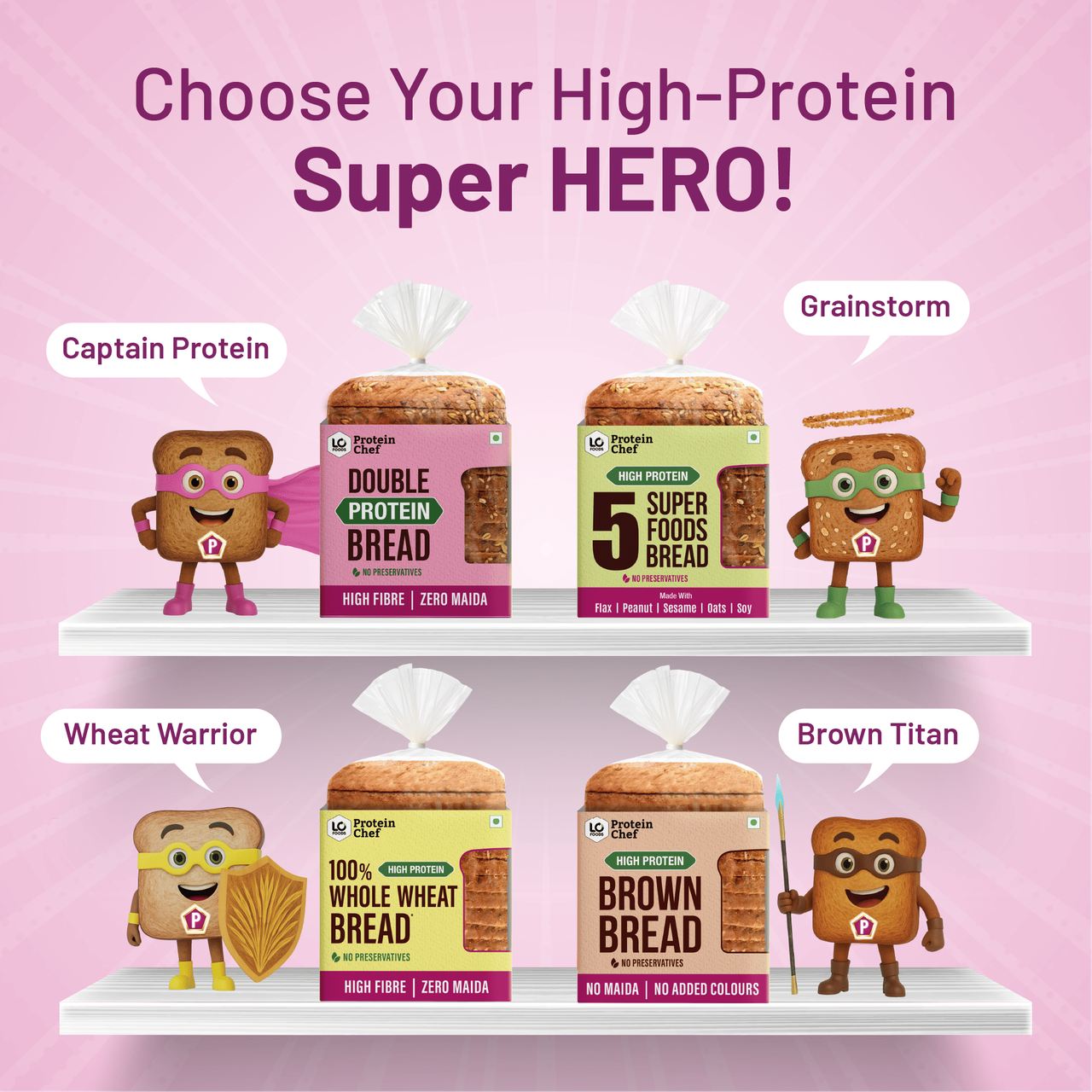 Protein Chef High Fibre 100% Whole Wheat Bread (Zero Maida) - Atta Bread Made MP Sharbati Wheat