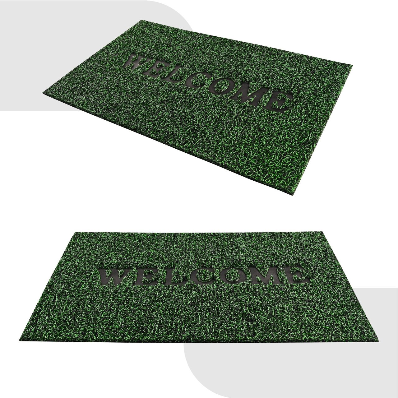 Kuber Anti-Slip Grass Door Mats 16x24 Inch | Welcome Print | Green