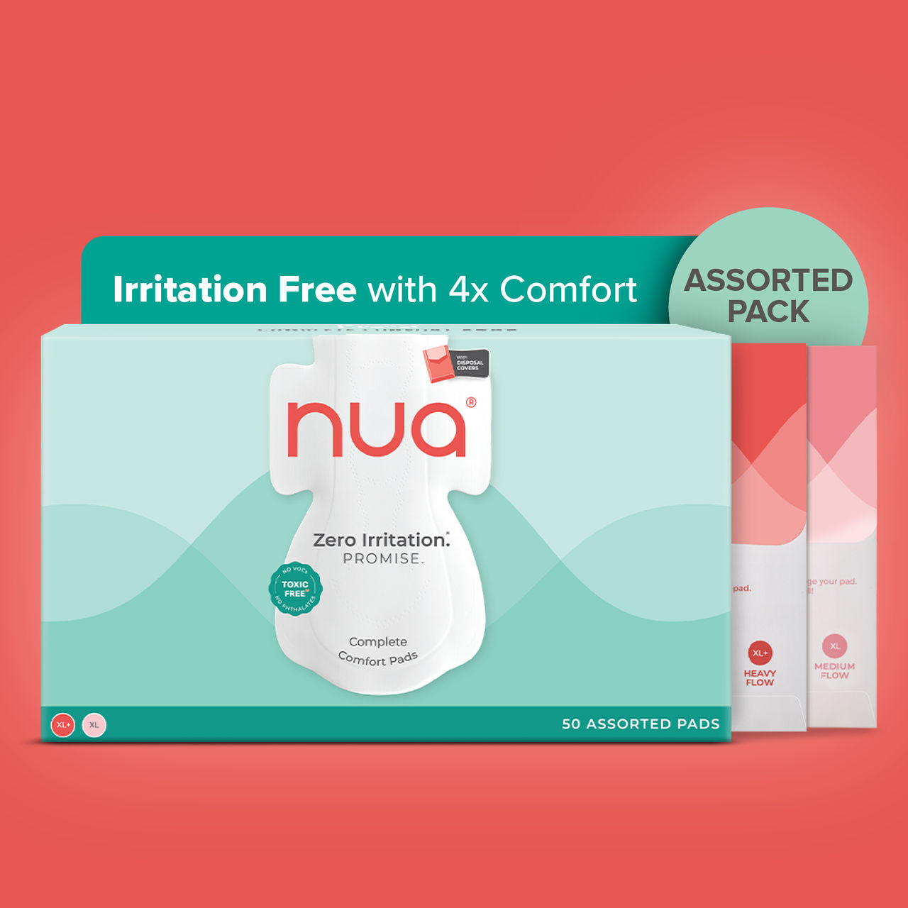 Nua Complete Comfort Pads with Disposal Cover for Heavy Flow & Medium Flow | 25XL+, 25XL