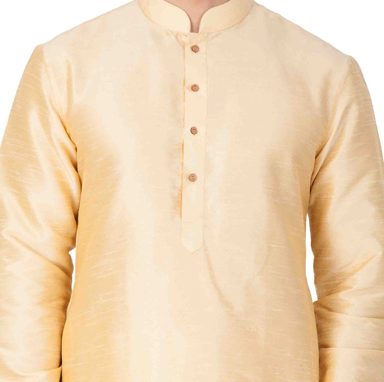 Vastramay Men's Silk Blend Kurta | Gold - XL