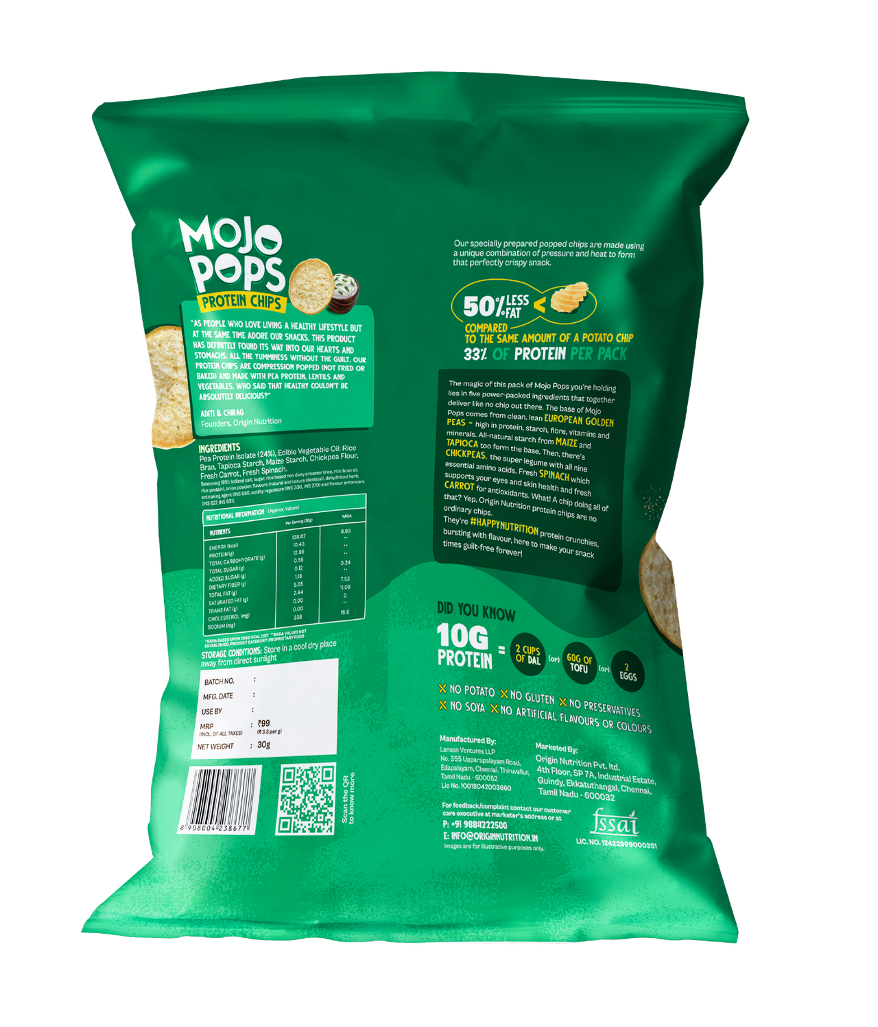 Origin Nutrition Mojo Pops Protein Chips Sour Cream & Onion Flavour