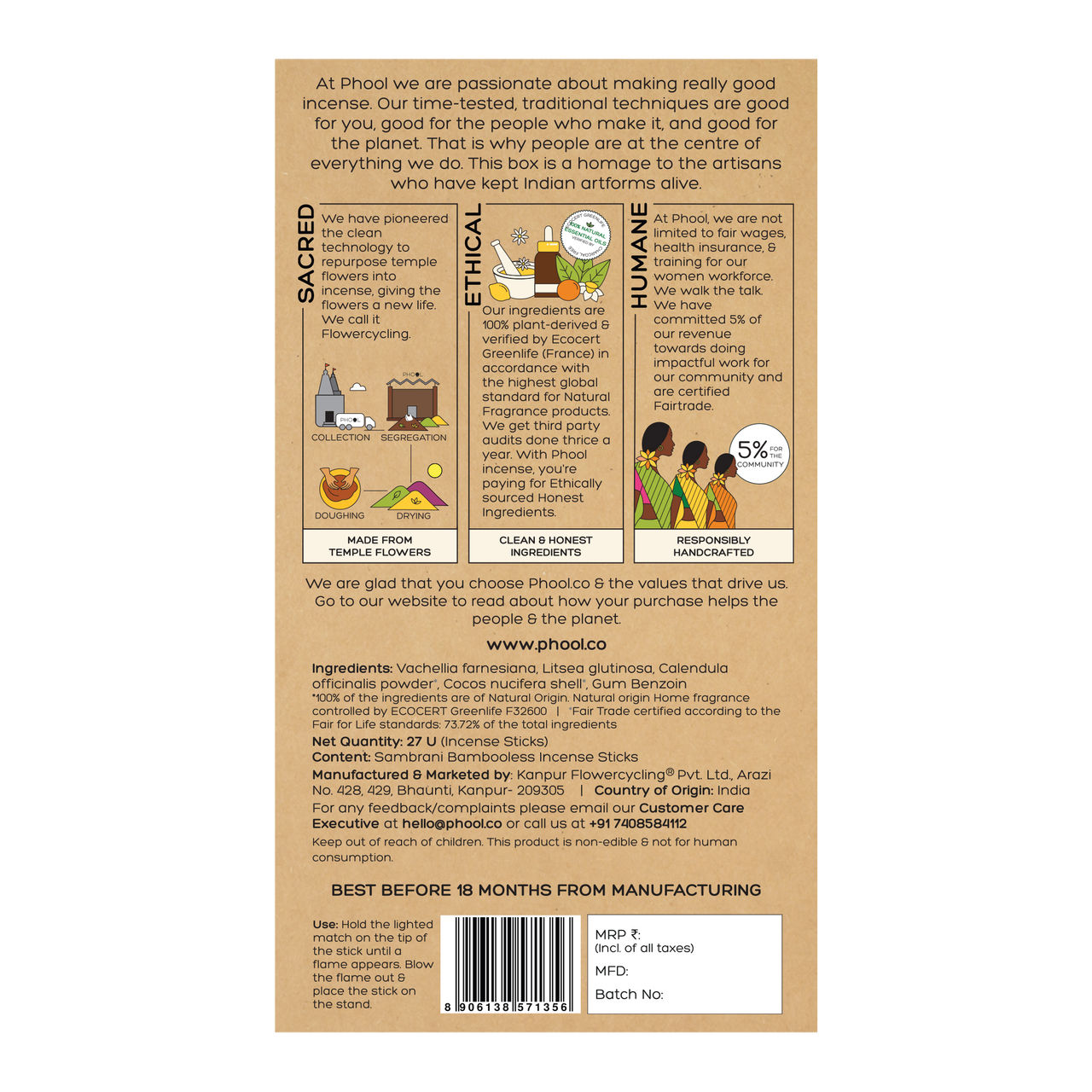Phool Oudh Dhoop Sticks - 100% Natural Bambooless Incense Sticks