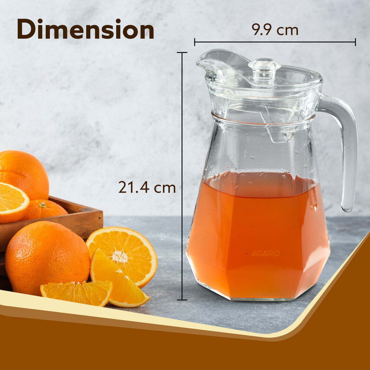 Agaro Elegant Glass Jug | Multipurpose Jug, Easy Pour & Strong Handle - 1.3 L