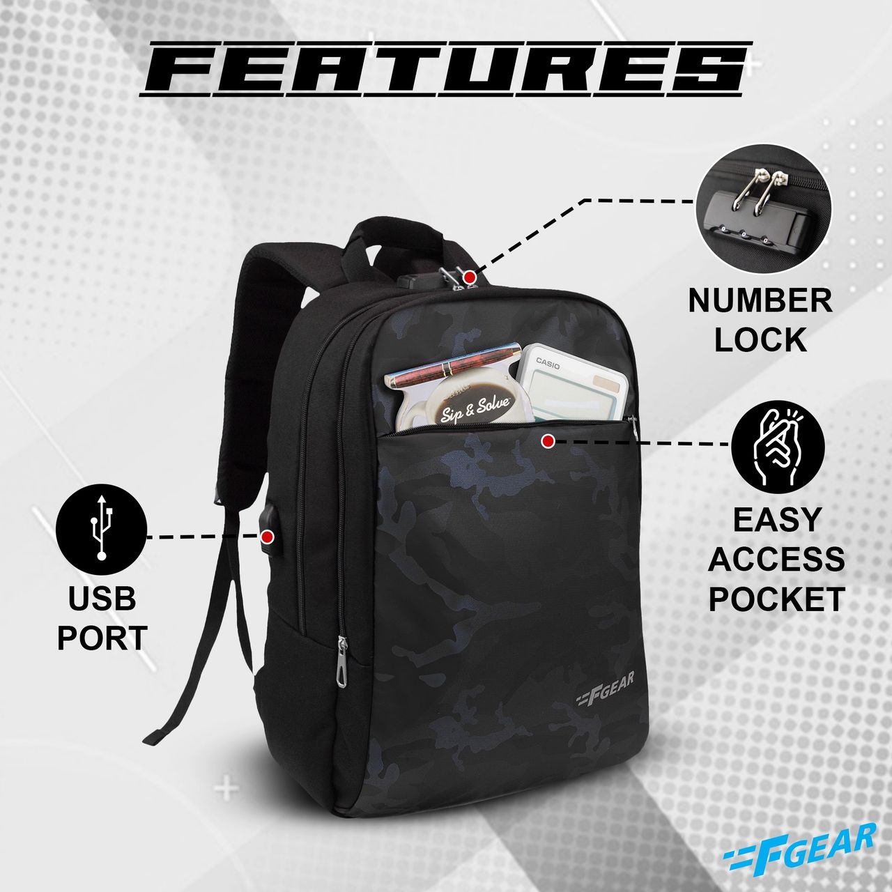 F Gear Unisex Camouflage Polyester 25 L Laptop Bag | Blue